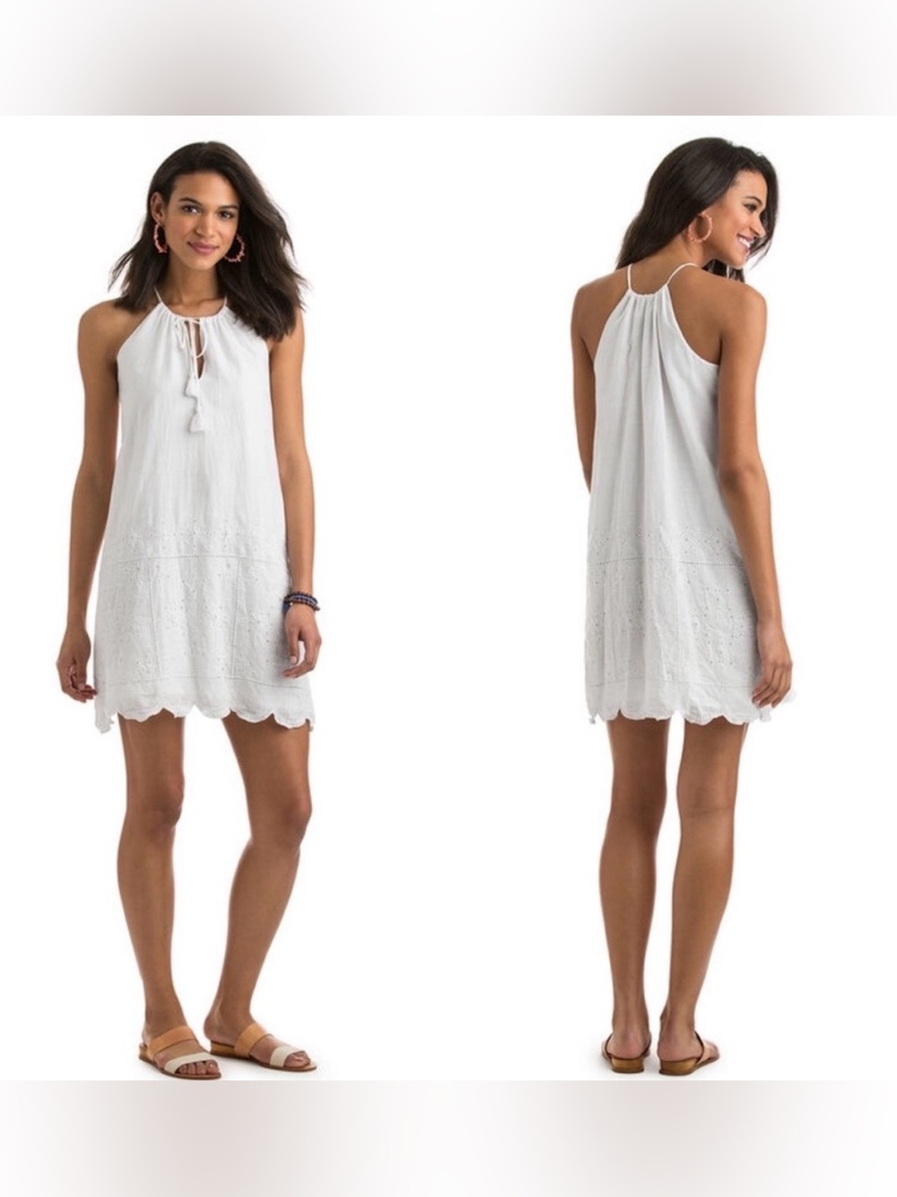 Vineyard Vines Dress Eyelet Shift Halter Dress Embroidered Scallop Hem Size 4